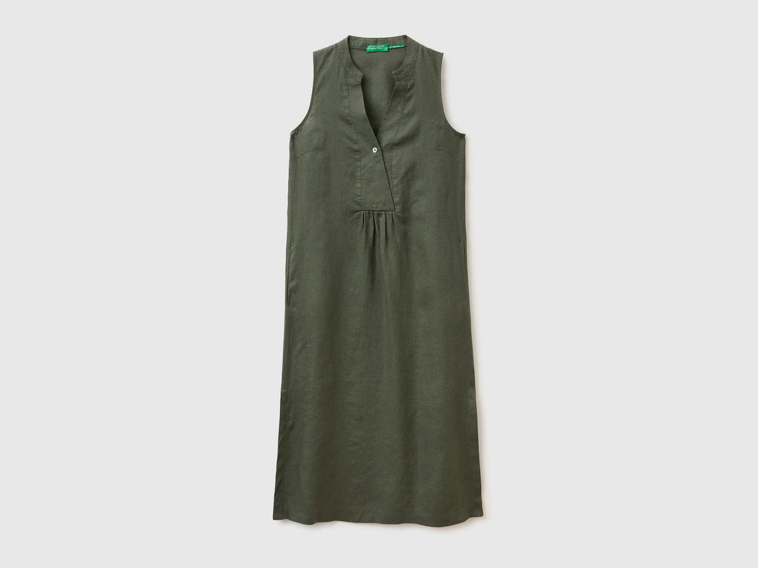 Benetton Military green Women Long Dress 100% Linen SKU: 4AGHDV0CD_20W Image 01