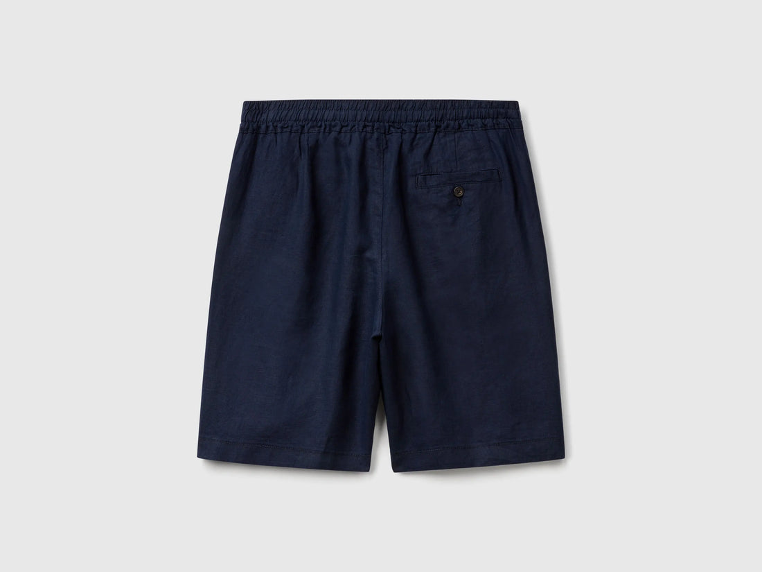 Benetton Dark Blue Men Bermuda Shorts with Drawstring in Pure Linen SKU: 4AGHU900Z_016 Image 02