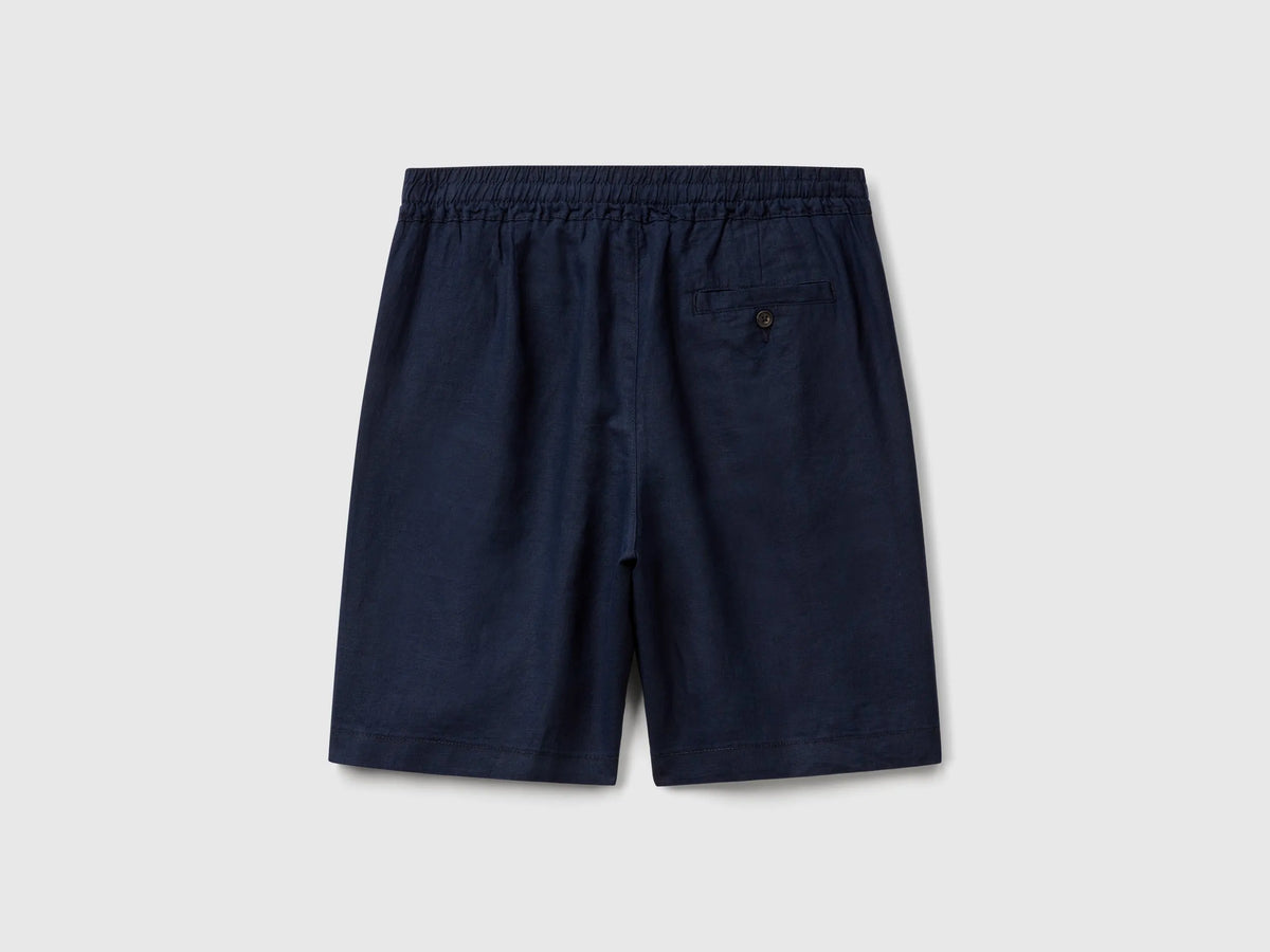 Benetton Dark blue Men Bermuda Shorts with Drawstring in Pure Linen SKU: 4AGHU900Z_016 Image 02