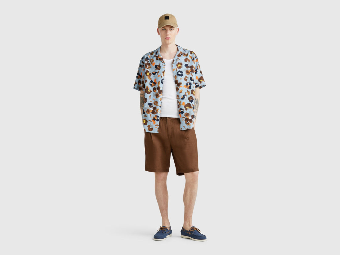 Benetton_Bermuda Shorts with Drawstring in Pure Linen_4AGHU900Z_0B1_01