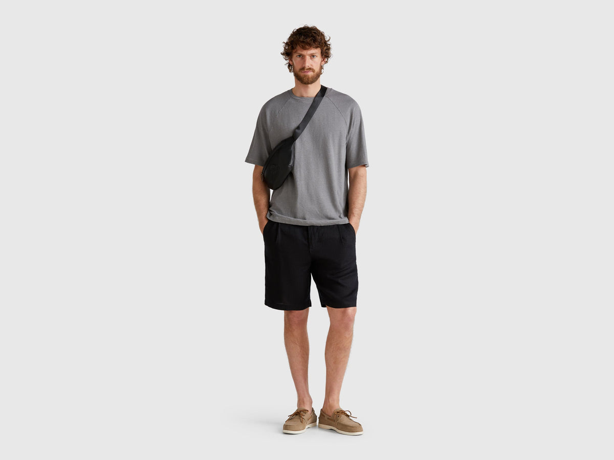 Benetton_Bermuda Shorts with Drawstring in Pure Linen_4AGHU900Z_100_01