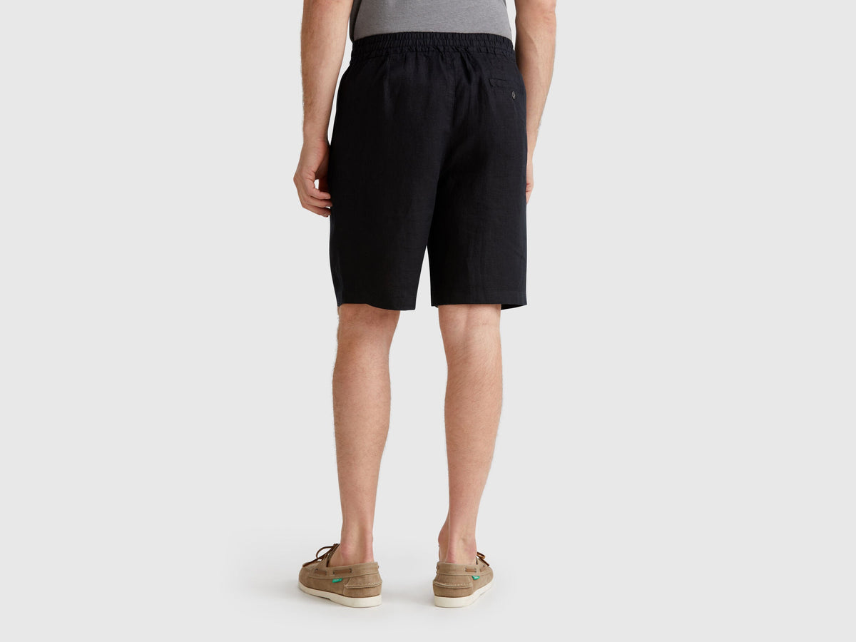 Benetton_Bermuda Shorts with Drawstring in Pure Linen_4AGHU900Z_100_03