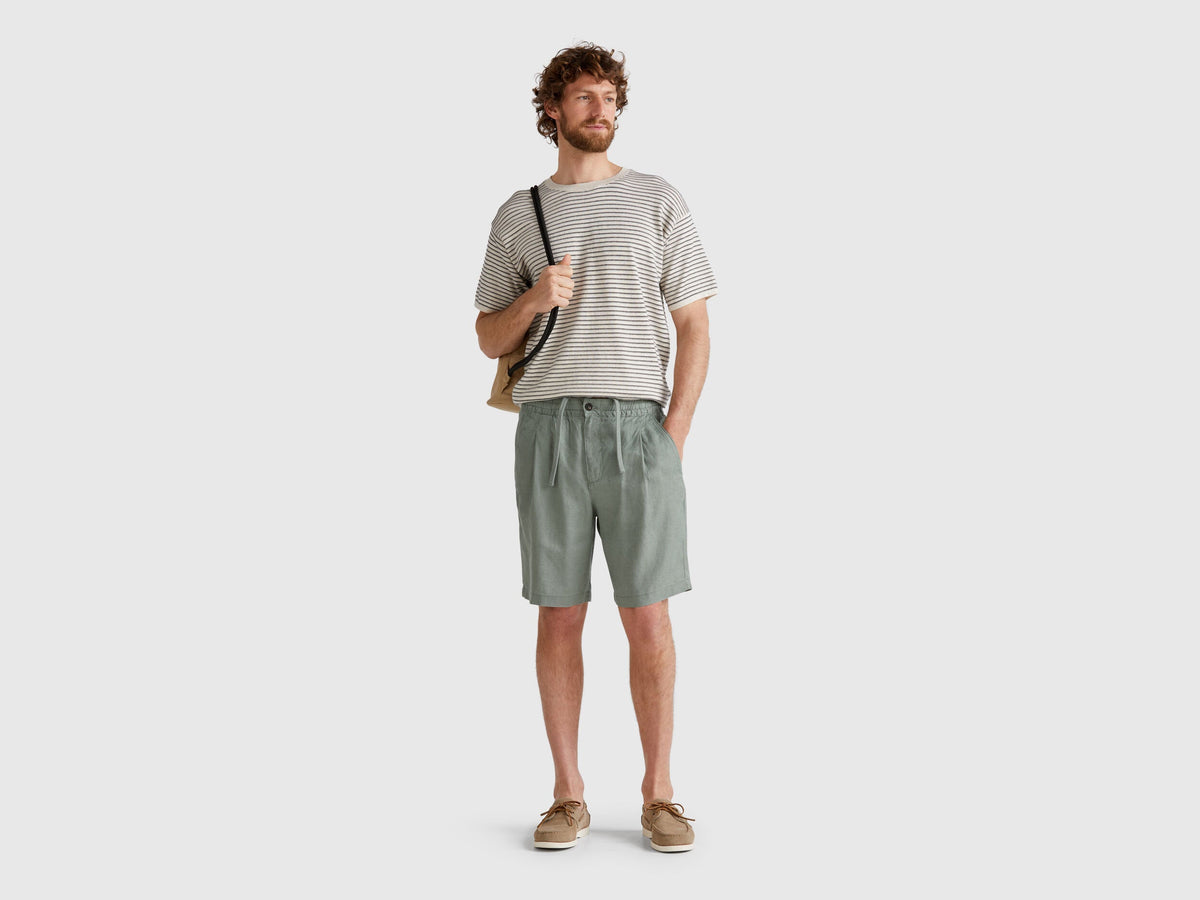 Benetton_Bermuda Shorts with Drawstring in Pure Linen_4AGHU900Z_26Y_01