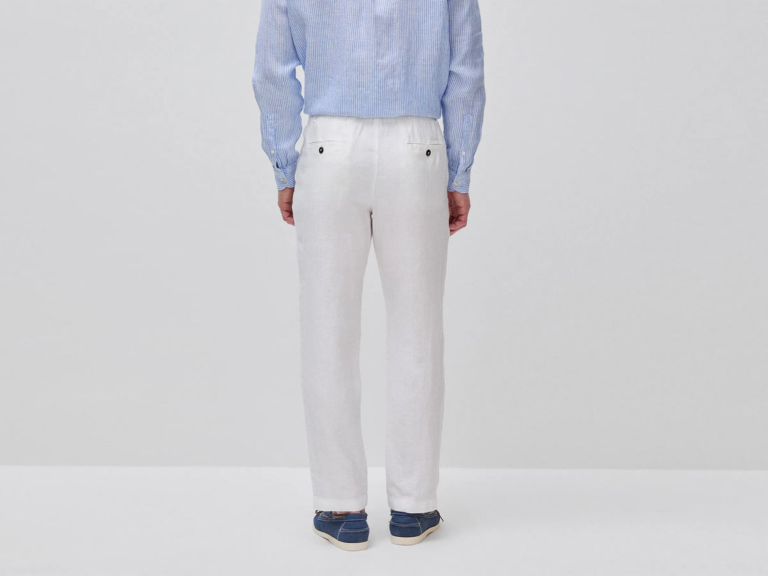 Benetton Creamy white Men Trousers in Pure Linen with Drawstring SKU: 4AGHUF00M_074 Image 02
