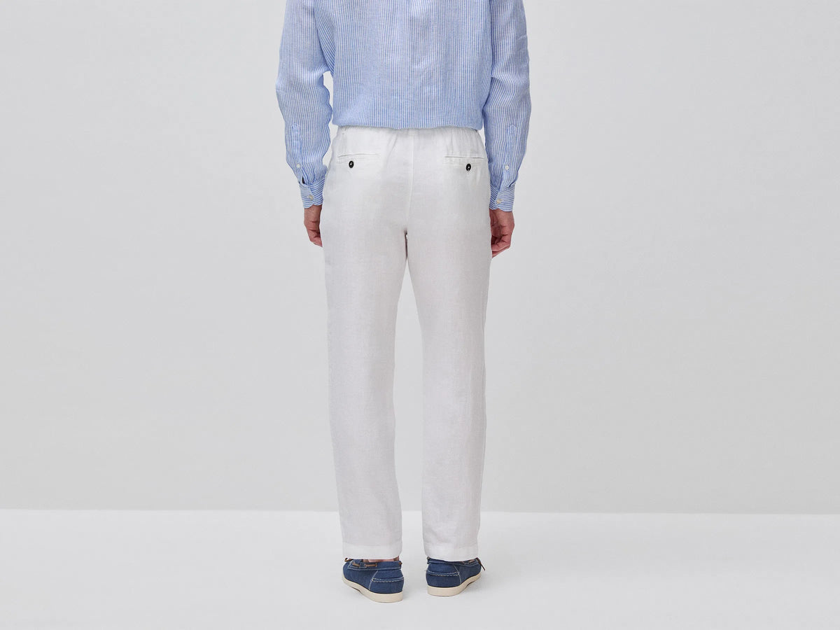 Benetton Creamy white Men Trousers in Pure Linen with Drawstring SKU: 4AGHUF00M_074 Image 02