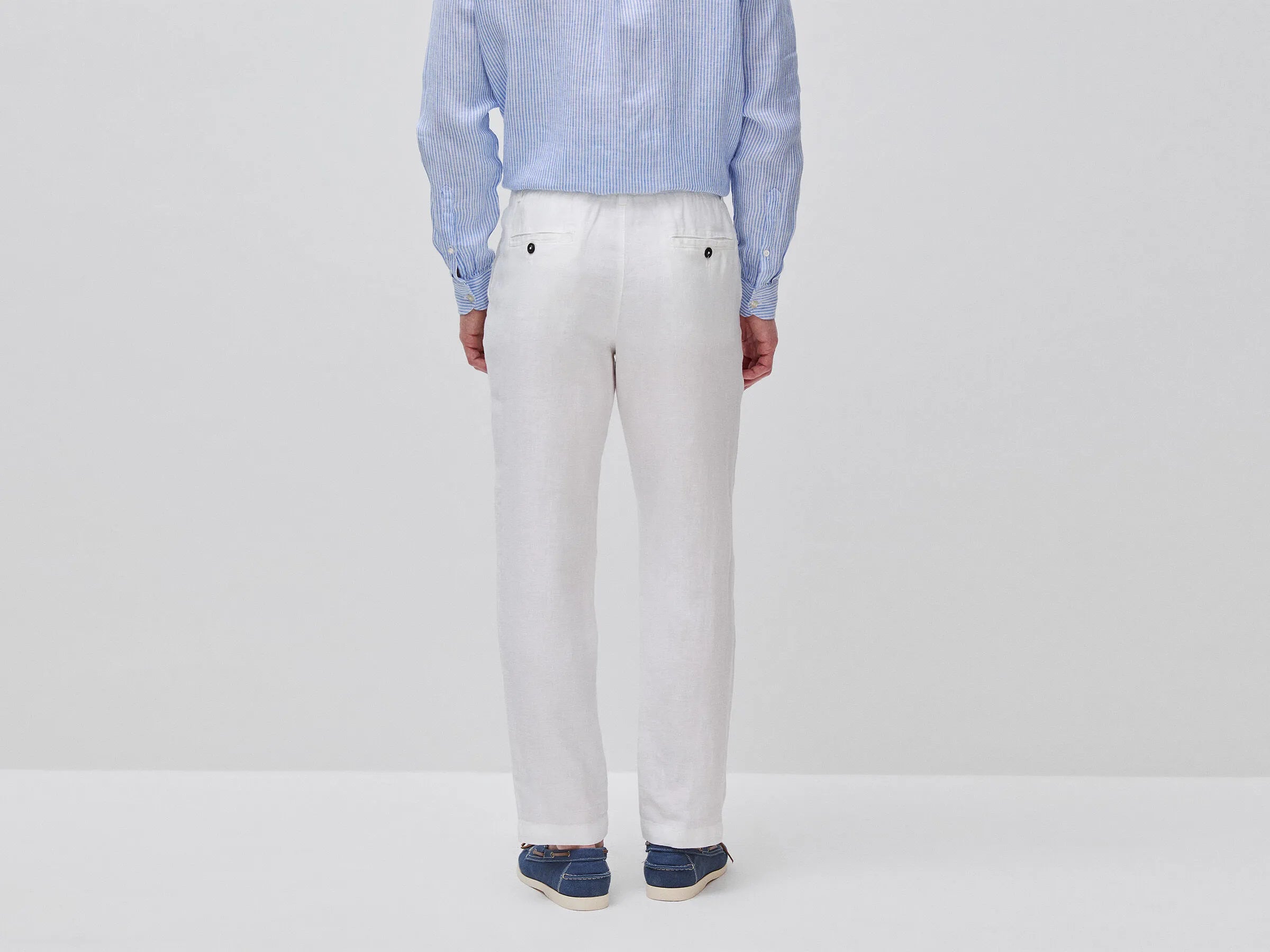 Benetton Creamy White Men Trousers in Pure Linen with Drawstring SKU: 4AGHUF00M_074 Image 02