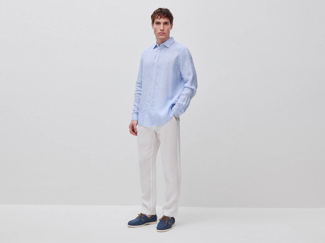 Benetton Creamy White Men Trousers in Pure Linen with Drawstring SKU: 4AGHUF00M_074 Image 03