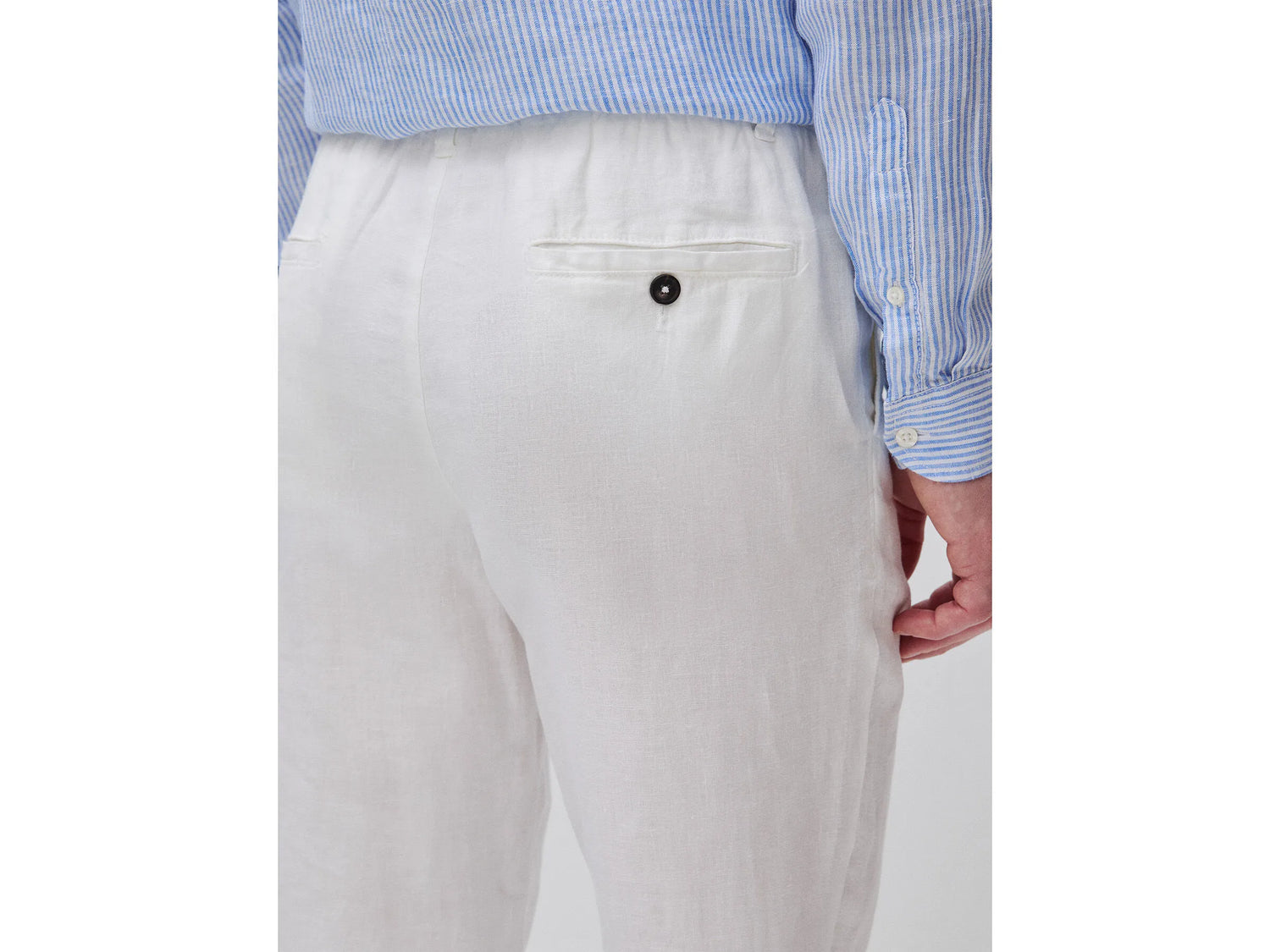 Benetton Creamy White Men Trousers in Pure Linen with Drawstring SKU: 4AGHUF00M_074 Image 04