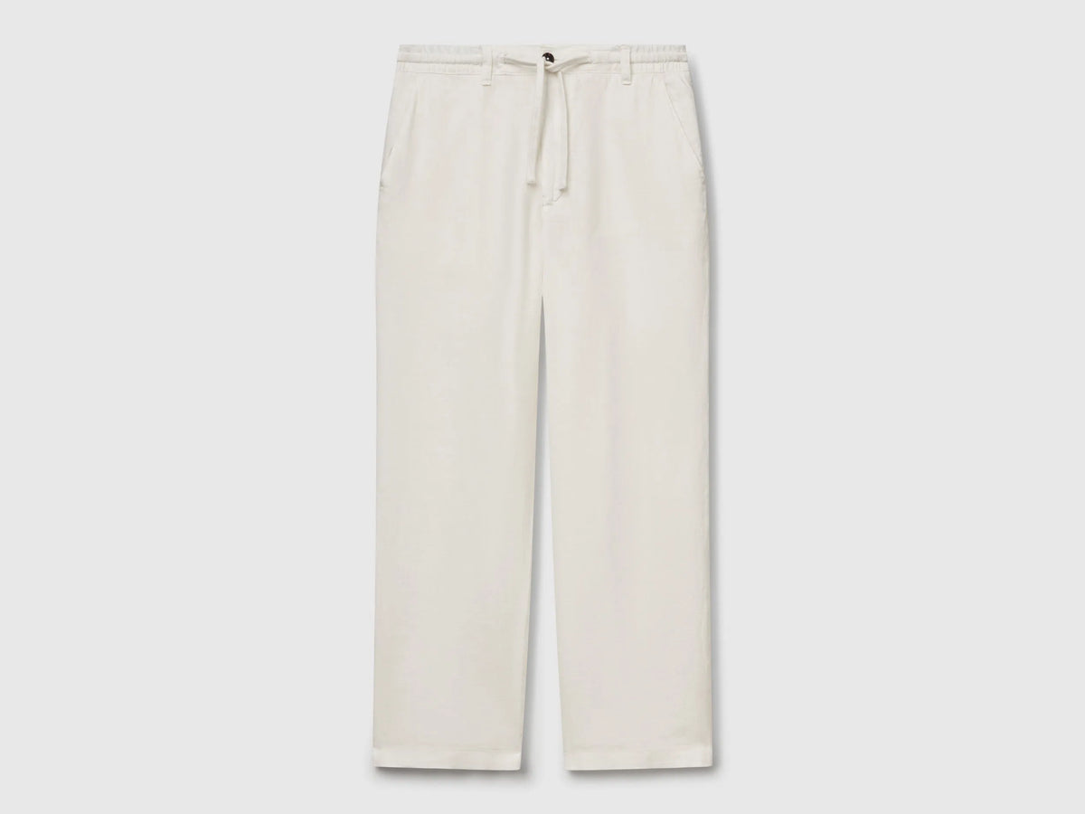 Benetton Creamy white Men Trousers in Pure Linen with Drawstring SKU: 4AGHUF00M_074 Image 05