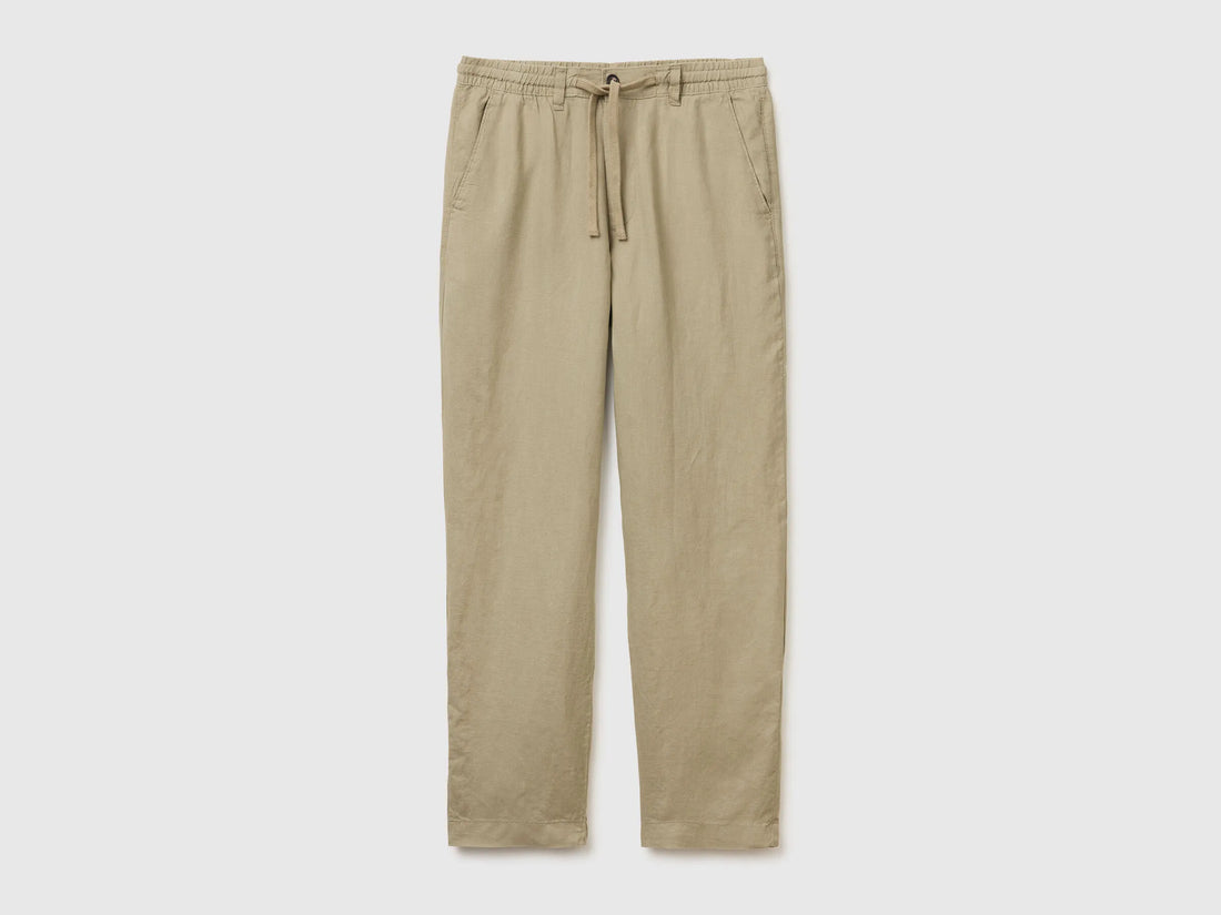 Benetton Light Green Men Pure Linen Drawstring Trousers SKU: 4AGHUF00M_0W9 Image 01