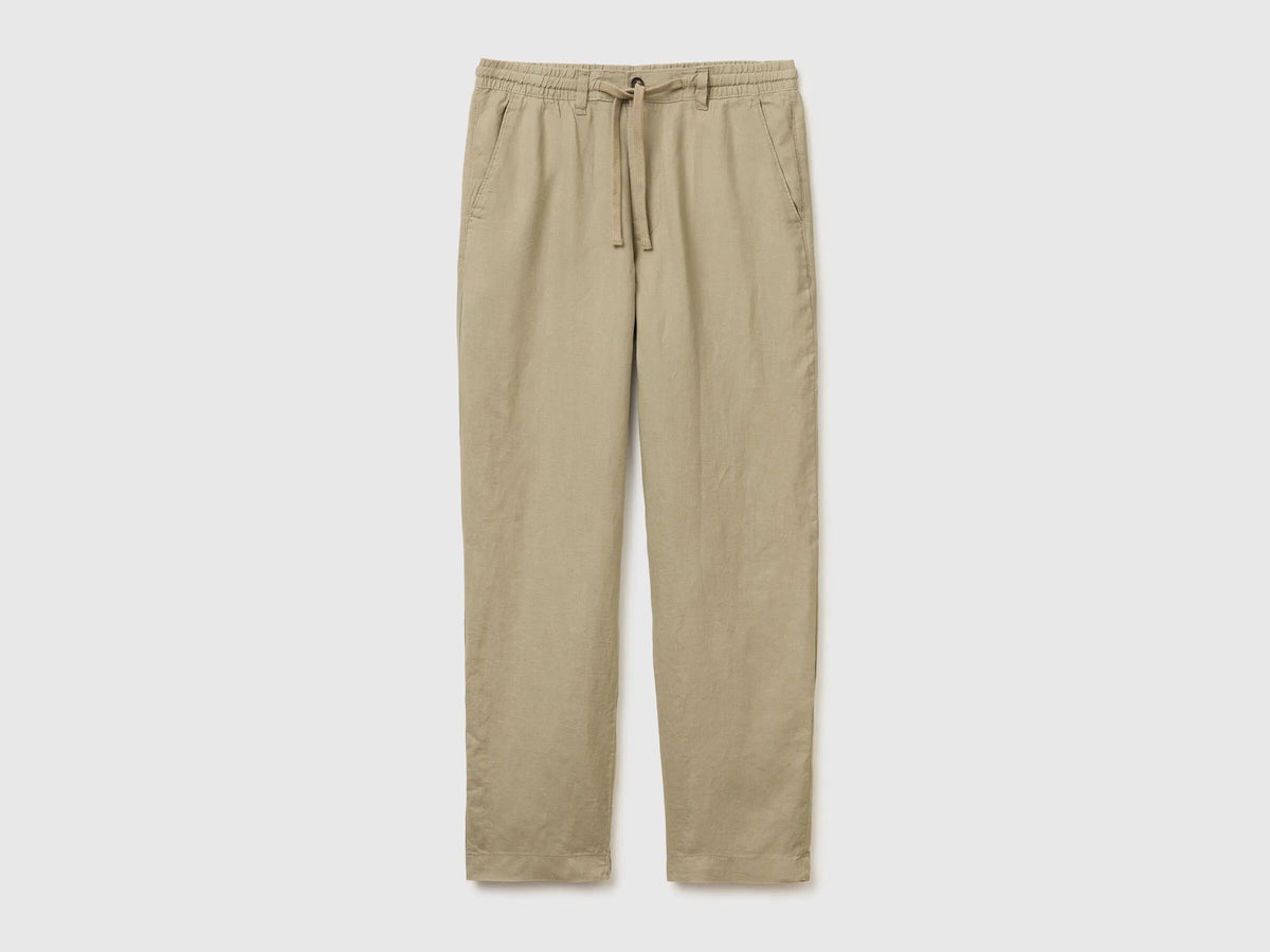 Benetton Light Green Men Pure Linen Drawstring Trousers SKU: 4AGHUF00M_0W9 Image 01