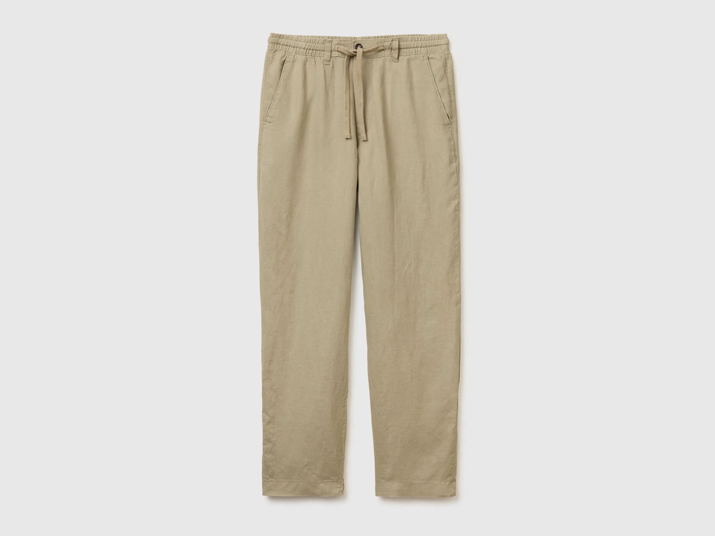 Benetton Light Green Men Pure Linen Drawstring Trousers SKU: 4AGHUF00M_0W9 Image 01
