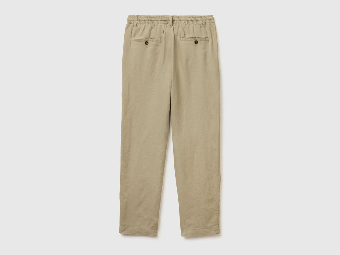 Benetton Light Green Men Pure Linen Drawstring Trousers SKU: 4AGHUF00M_0W9 Image 02