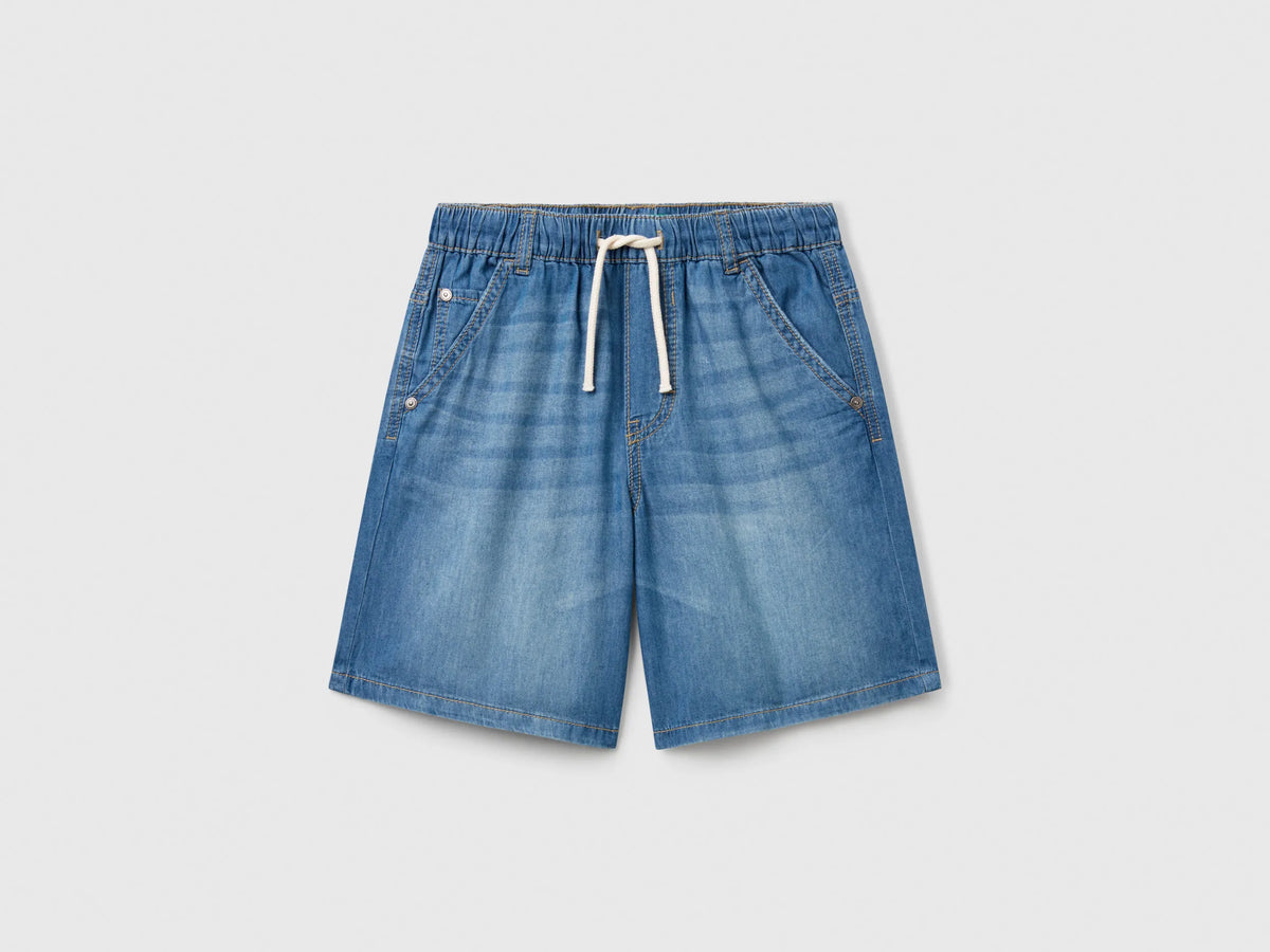Benetton Blue Boys Bermuda Shorts in Chambray SKU: 4DHJC9047_901 Image 01