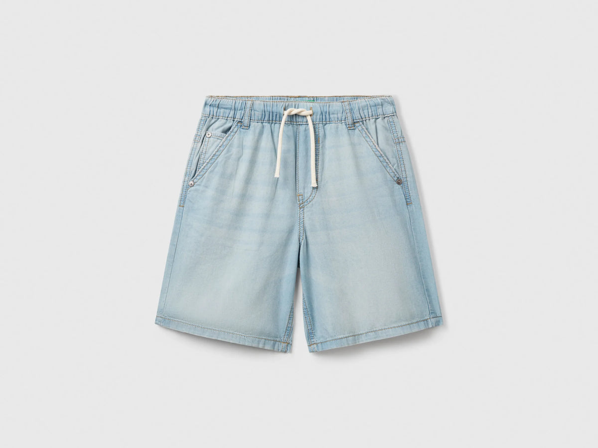 Benetton Sky Blue Boys Bermuda Shorts in Chambray SKU: 4DHJC9047_902 Image 01