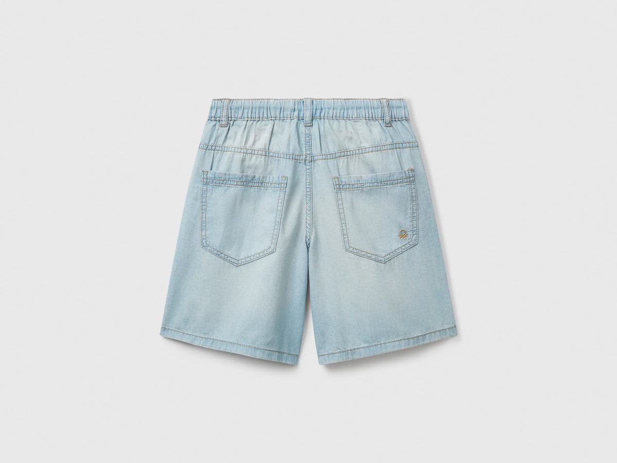 Benetton Sky Blue Boys Bermuda Shorts in Chambray SKU: 4DHJC9047_902 Image 02