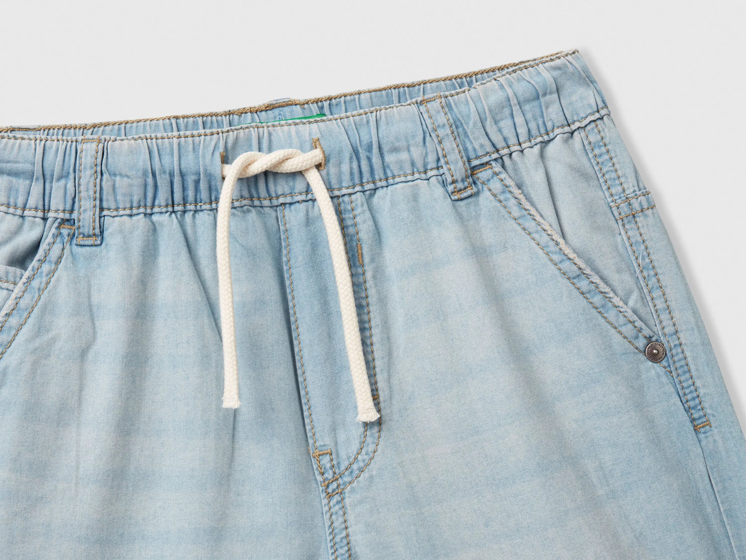 Benetton Sky Blue Boys Bermuda Shorts in Chambray SKU: 4DHJC9047_902 Image 03