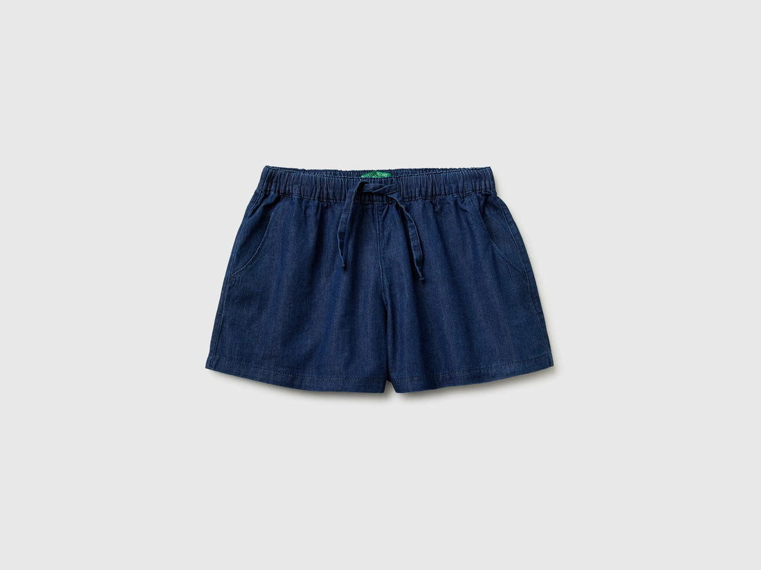 Benetton Blue Girls Chambray Shorts SKU: 4DHJC904X_901 Image 01