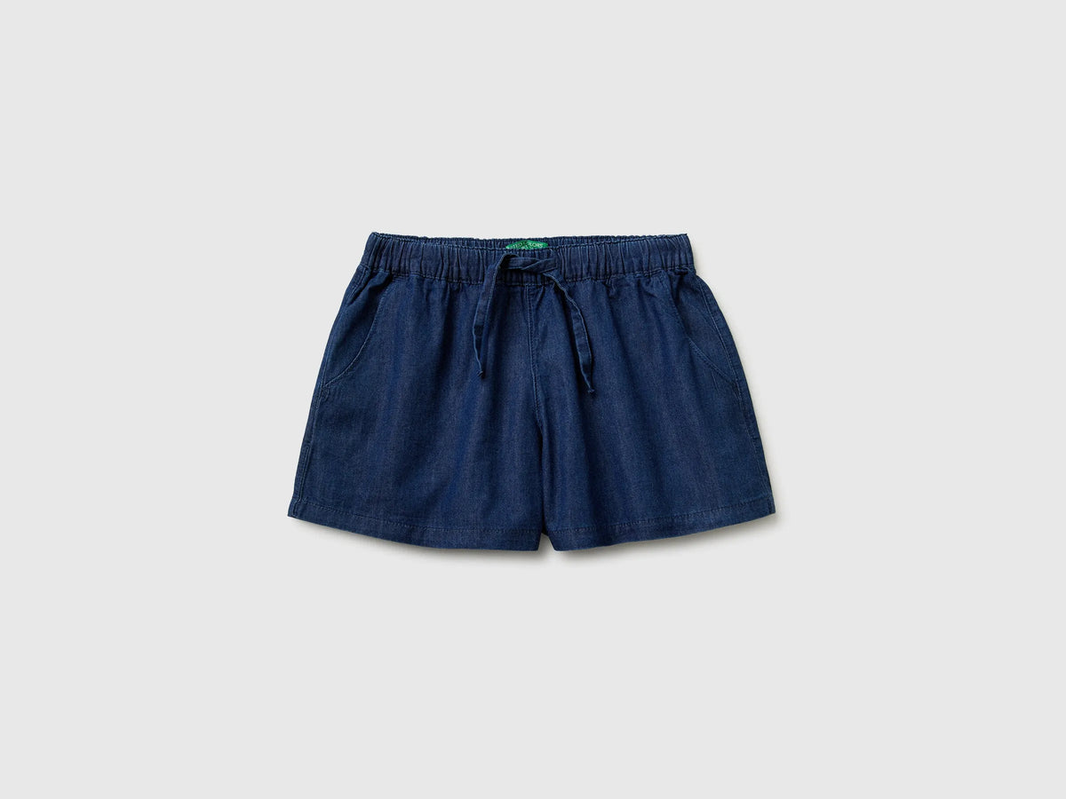 Benetton Blue Girls Chambray Shorts SKU: 4DHJC904X_901 Image 01
