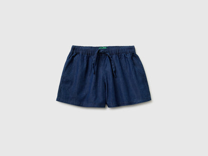 Benetton Blue Girls Chambray Shorts SKU: 4DHJC904X_901 Image 01