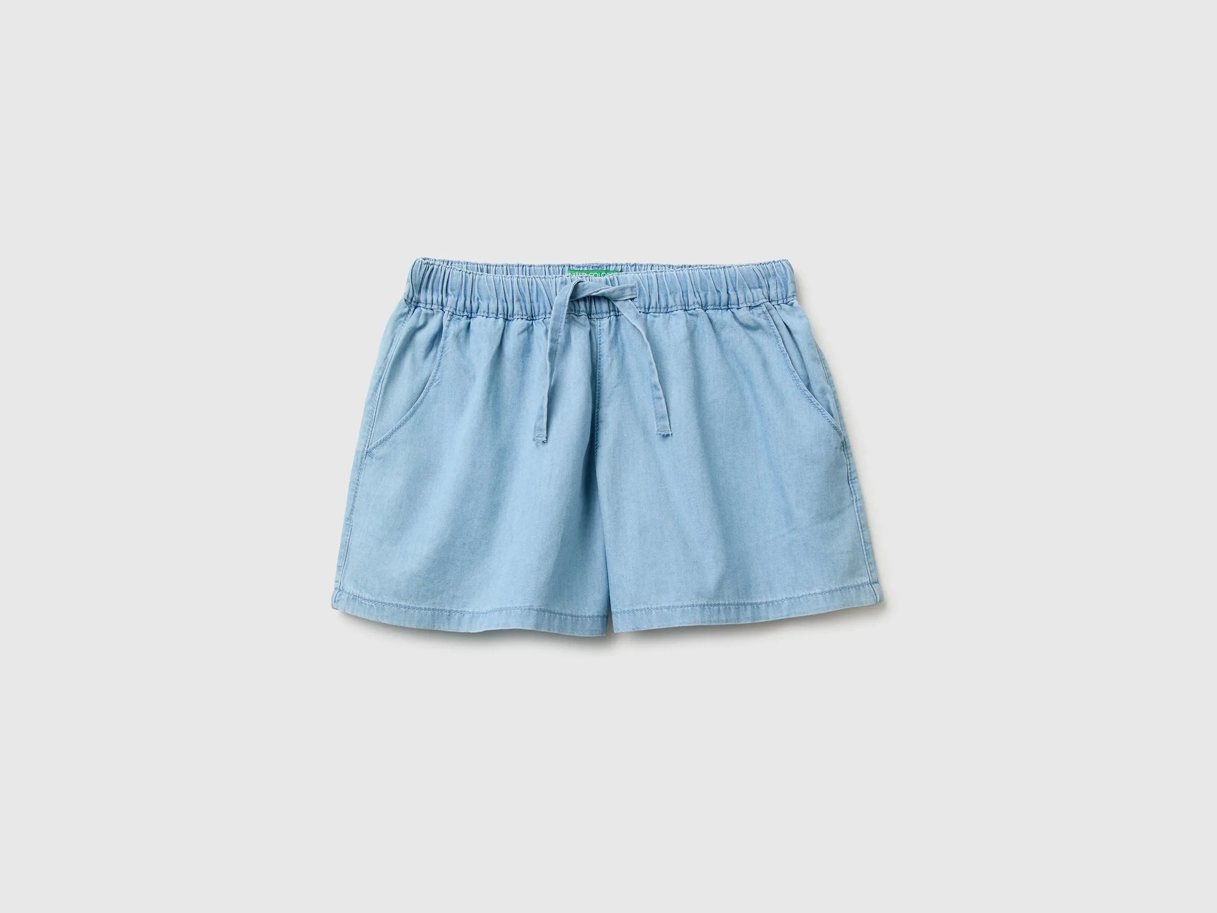 Benetton Blue Girls Chambray Shorts SKU: 4DHJC904X_903 Image 01