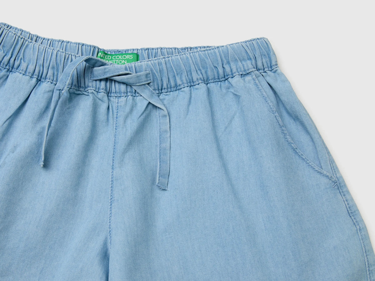 Benetton Blue Girls Chambray Shorts SKU: 4DHJC904X_903 Image 03