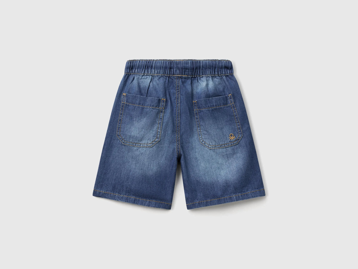 Benetton Dark Blue Boys Bermuda Shorts in Chambray SKU: 4DHJG9034_901 Image 02