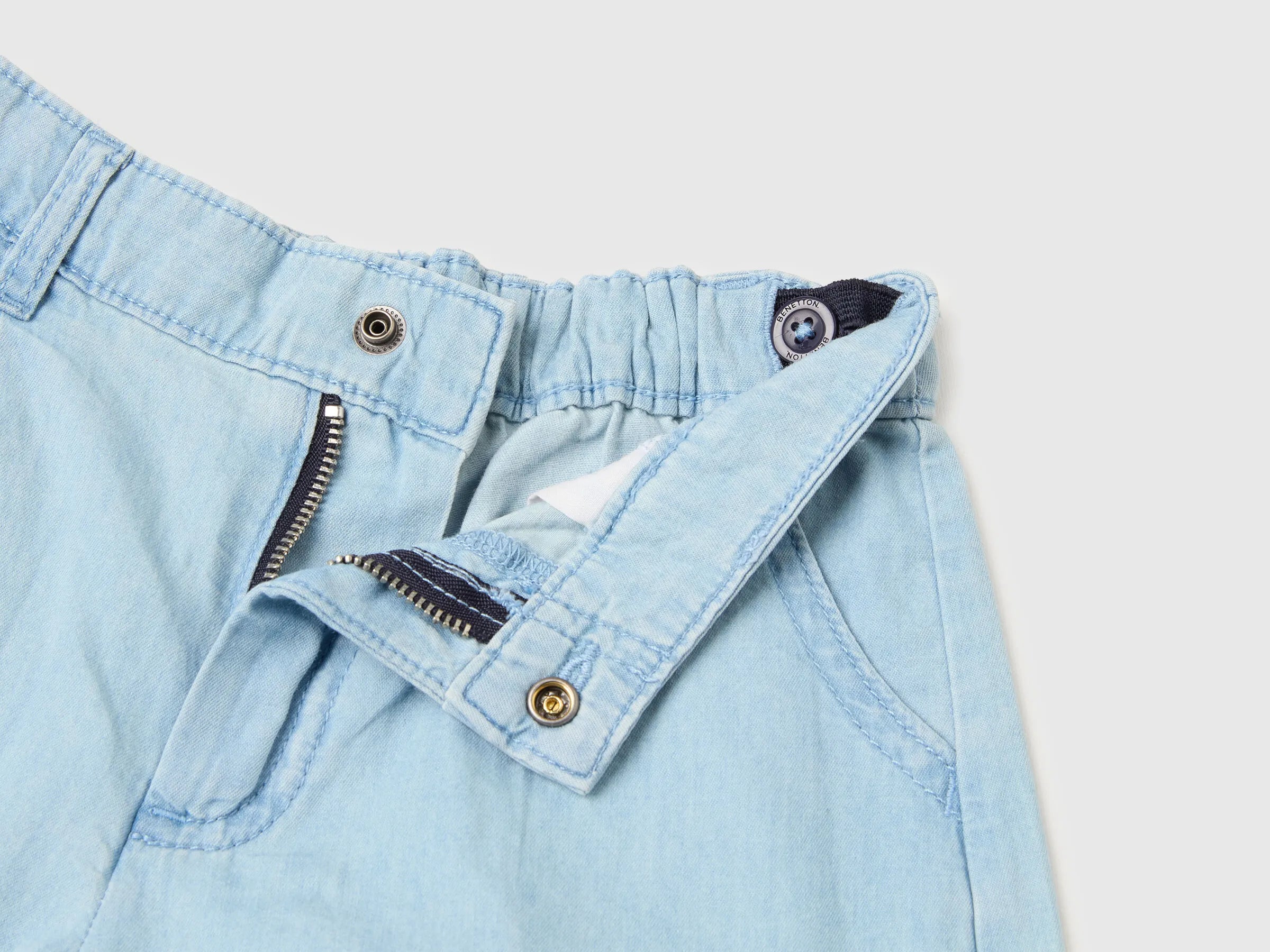 Benetton Light Blue Girls Chambray Shorts with Pleats SKU: 4DHJG903G_902 Image 03