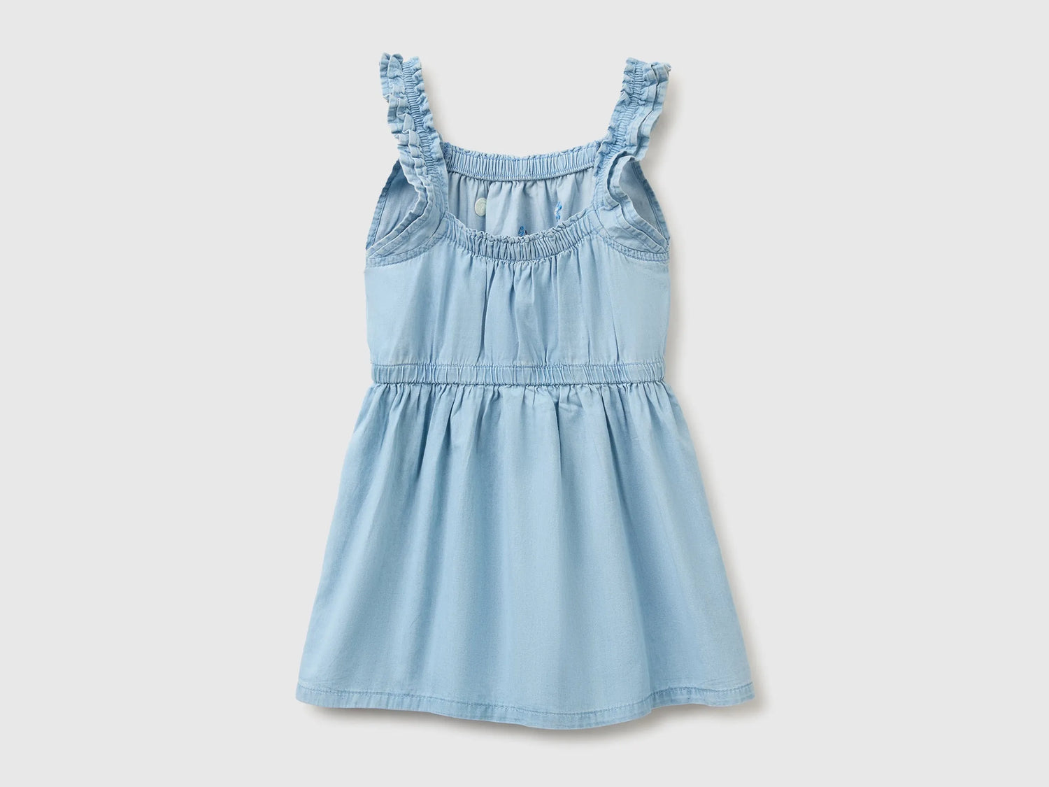 Benetton Blue Girls Chambray Dress with Embroidery SKU: 4DHJGV02W_901 Image 02