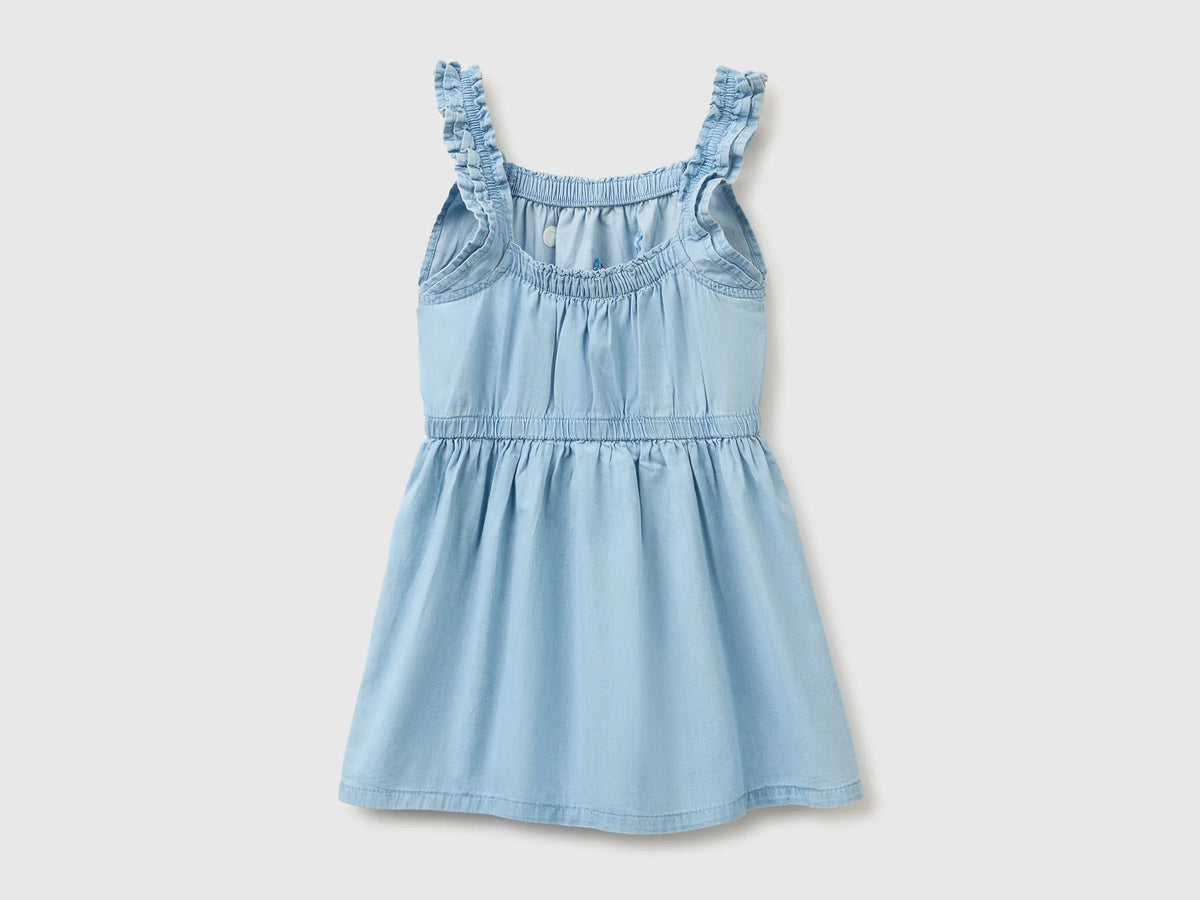 Benetton Blue Girls Chambray Dress with Embroidery SKU: 4DHJGV02W_901 Image 02