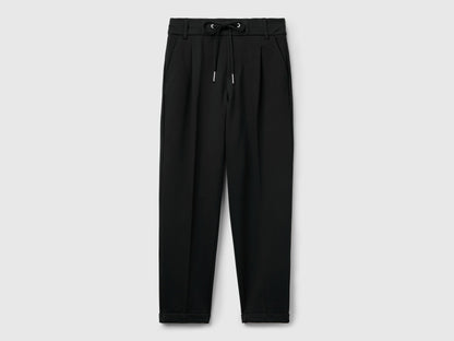 Benetton_Black_Yarn Dyed Trousers with Drawstring_4DI4DF00J_100_04