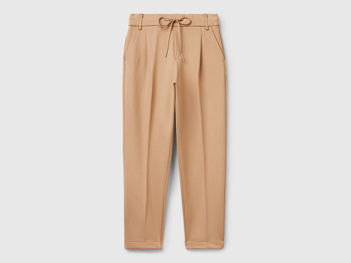 Benetton_Camel_Yarn Dyed Trousers with Drawstring_4DI4DF00J_34A_03