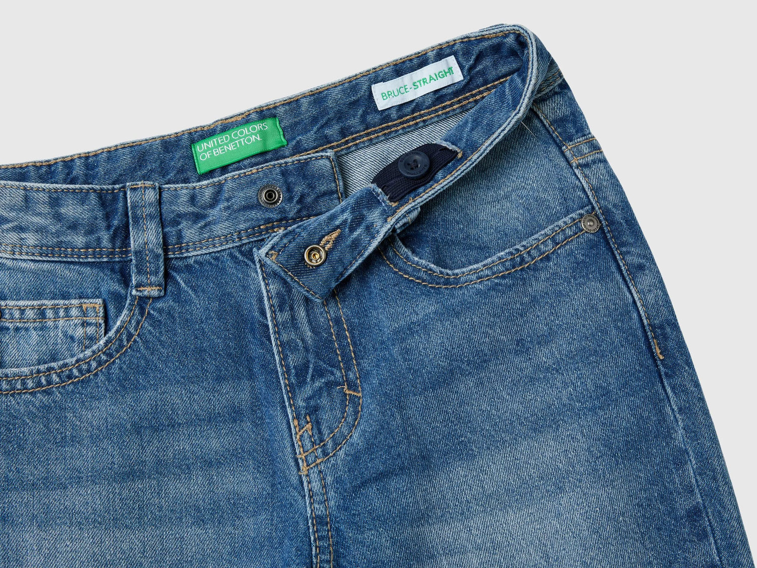 Benetton Light Blue Boys Straight Leg Jeans SKU: 4DW2CE021_902 Image 03