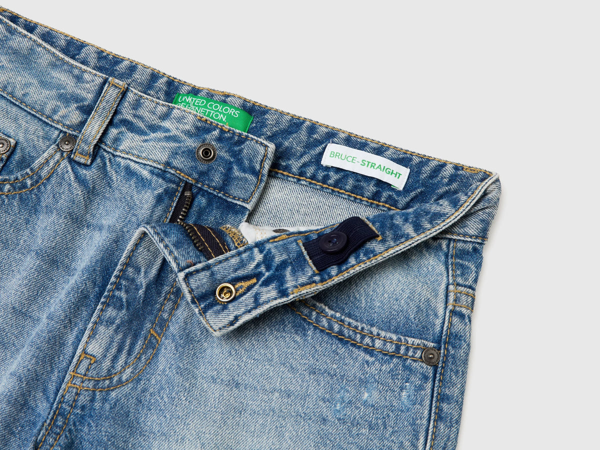 Benetton Blue Boys Straight Jeans with Cuffs SKU: 4DW2CE04S_902 Image 03