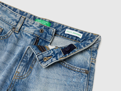 Benetton Blue Boys Straight Jeans with Cuffs SKU: 4DW2CE04S_902 Image 03