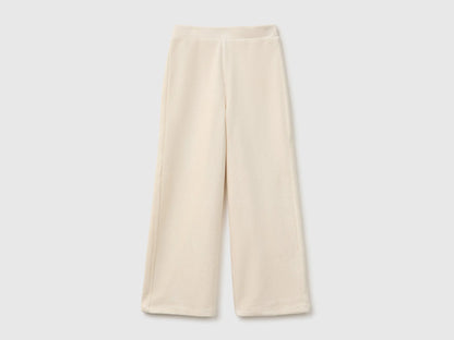 Benetton Creamy White Girls Wide-Leg Chenille Trousers SKU: 4DZBCF02Q_00V Image 01