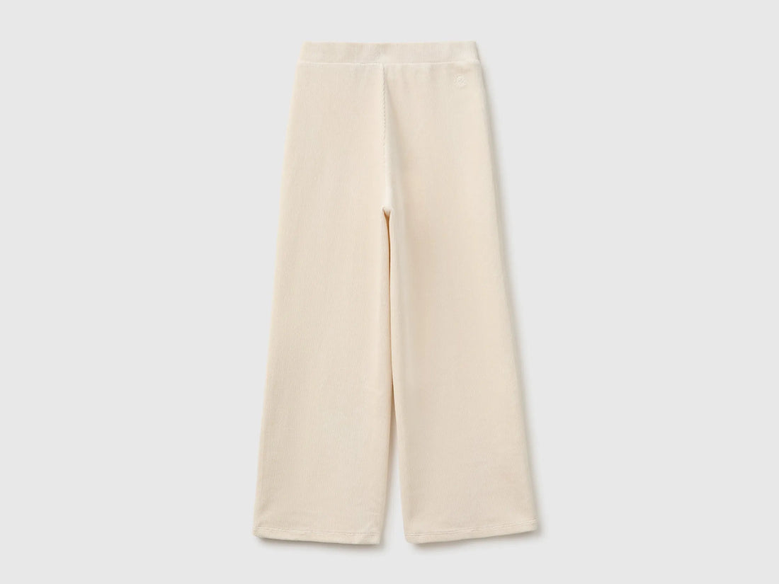 Benetton Creamy White Girls Wide-Leg Chenille Trousers SKU: 4DZBCF02Q_00V Image 02