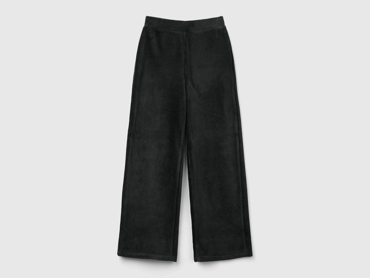 Benetton_Black_Wide Chenille Trousers_4DZBCF02Q_100_01
