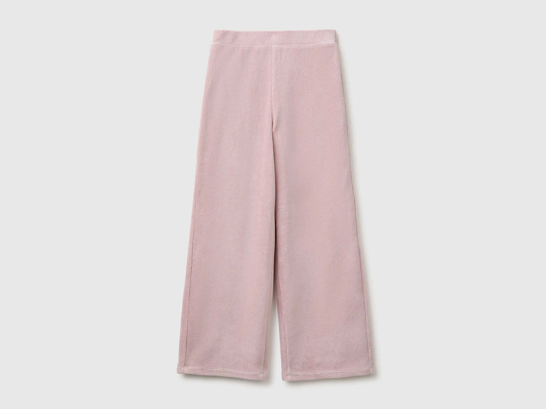 Benetton Pink Girls Wide-Leg Chenille Trousers SKU: 4DZBCF02Q_197 Image 01