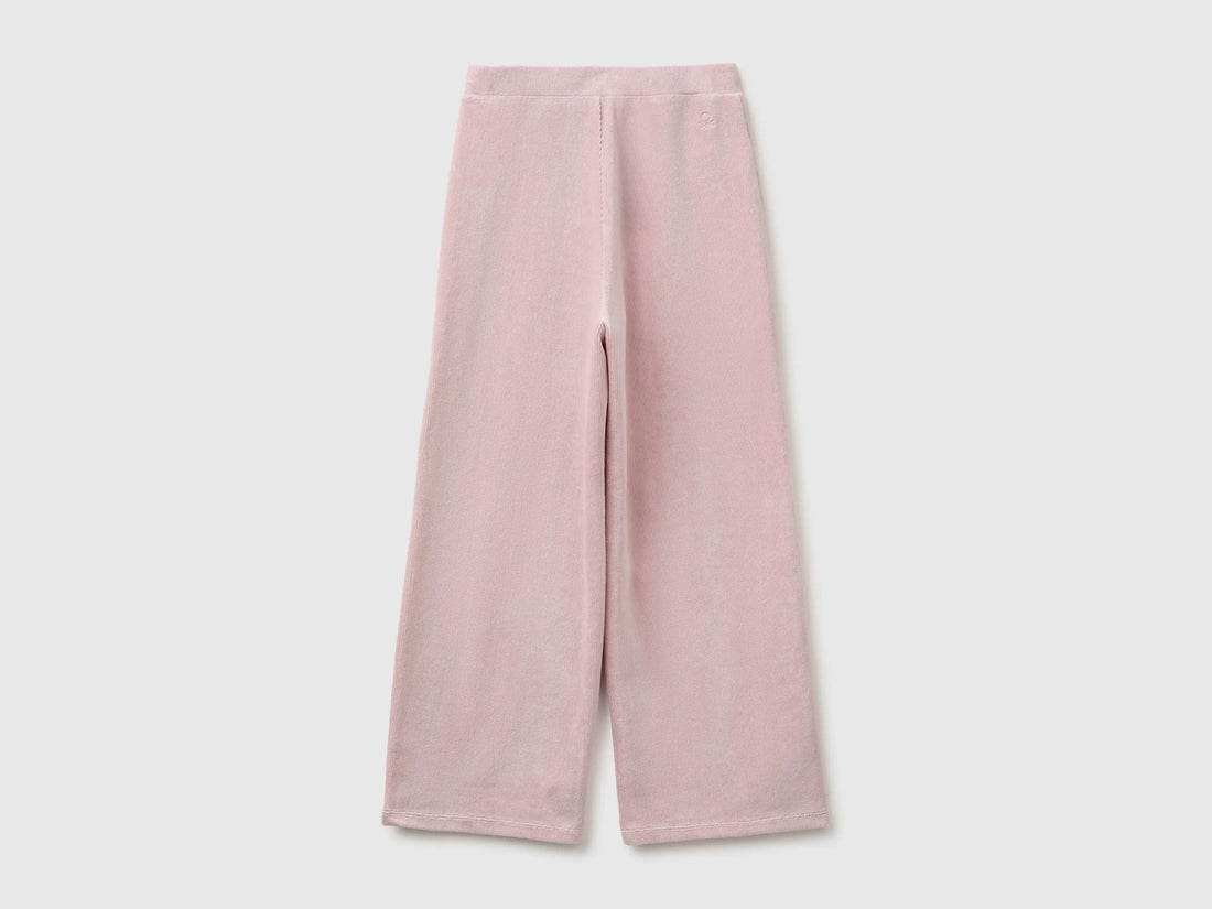 Benetton Pink Girls Wide-Leg Chenille Trousers SKU: 4DZBCF02Q_197 Image 02
