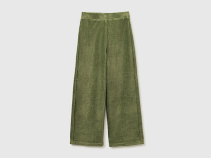 Benetton Olive Green Girls Wide-Leg Chenille Trousers SKU: 4DZBCF02Q_26K Image 01