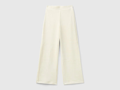 Benetton Creamy White Girls Wide Chenille Trousers SKU: 4DZBCF02Q_3C9 Image 01