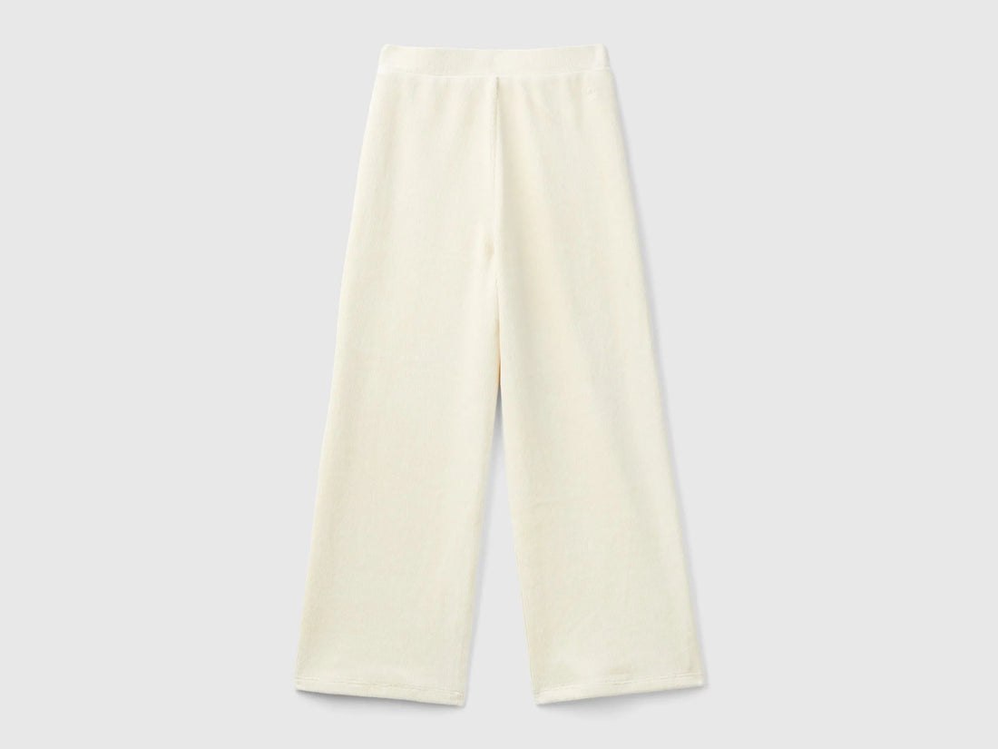 Benetton Creamy White Girls Wide Chenille Trousers SKU: 4DZBCF02Q_3C9 Image 02