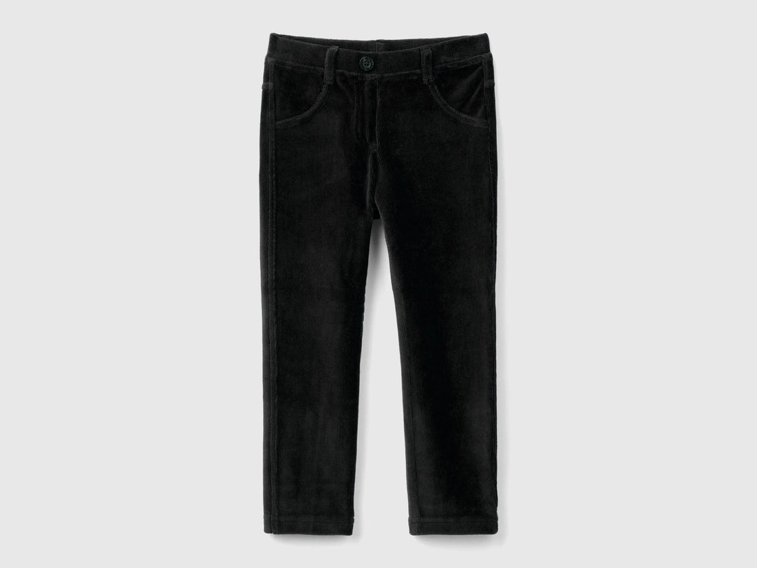 Benetton Black Girls Ribbed Chenille Trousers SKU: 4DZBGE00L_100 Image 01