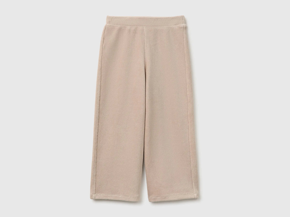 Benetton Beige Girls Wide Chenille Trousers SKU: 4DZBGF01E_312 Image 01