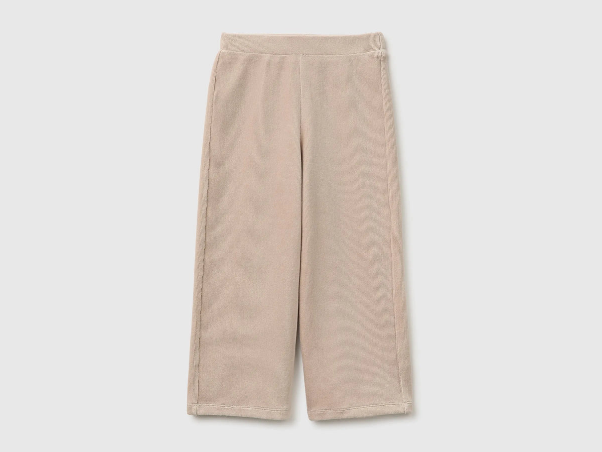 Benetton Beige Girls Wide Chenille Trousers SKU: 4DZBGF01E_312 Image 01