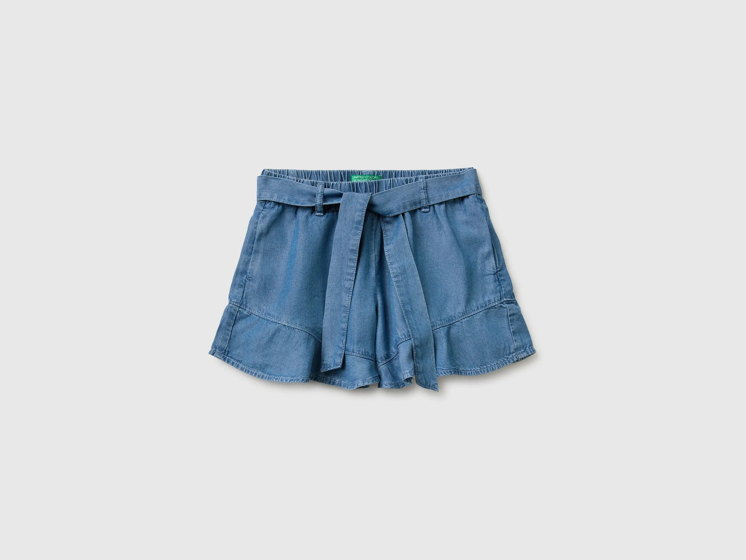 Benetton Blue Girls Shorts with Ruffles SKU: 4FFKC904W_901 Image 01