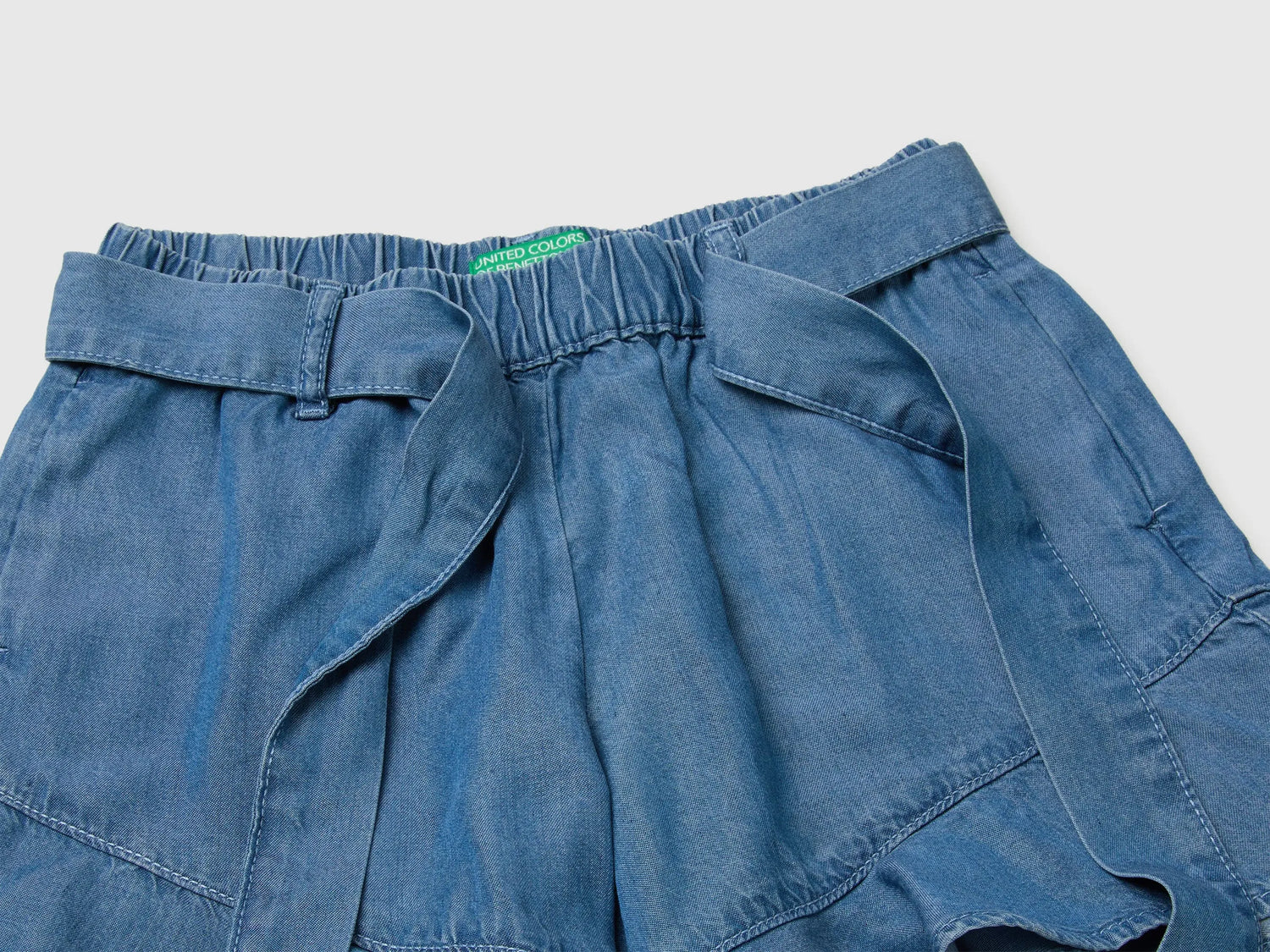 Benetton Blue Girls Shorts with Ruffles SKU: 4FFKC904W_901 Image 03