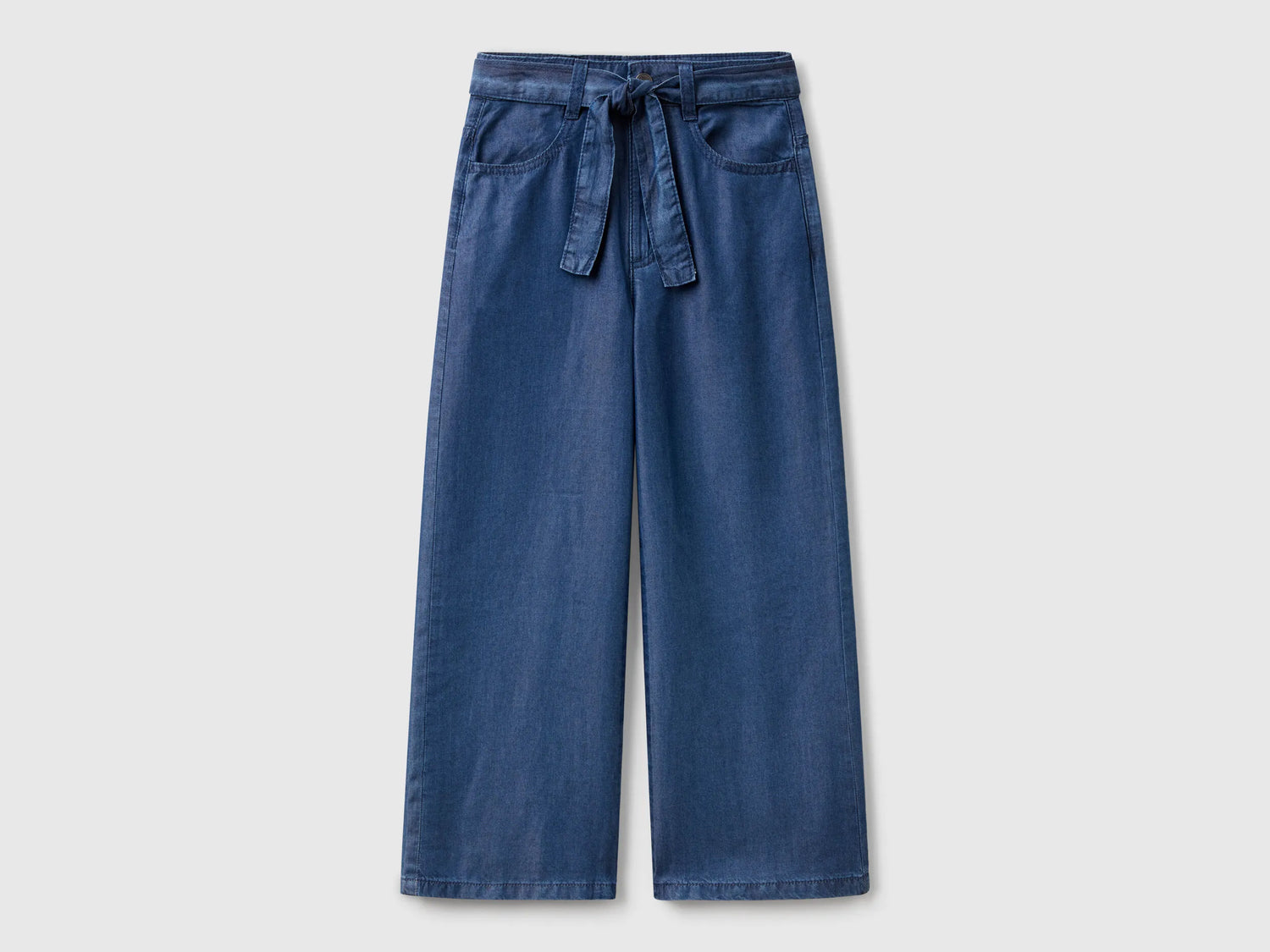 Benetton Blue Girls Wide Fit Jeans with Sash SKU: 4FFKCE03Q_901 Image 01