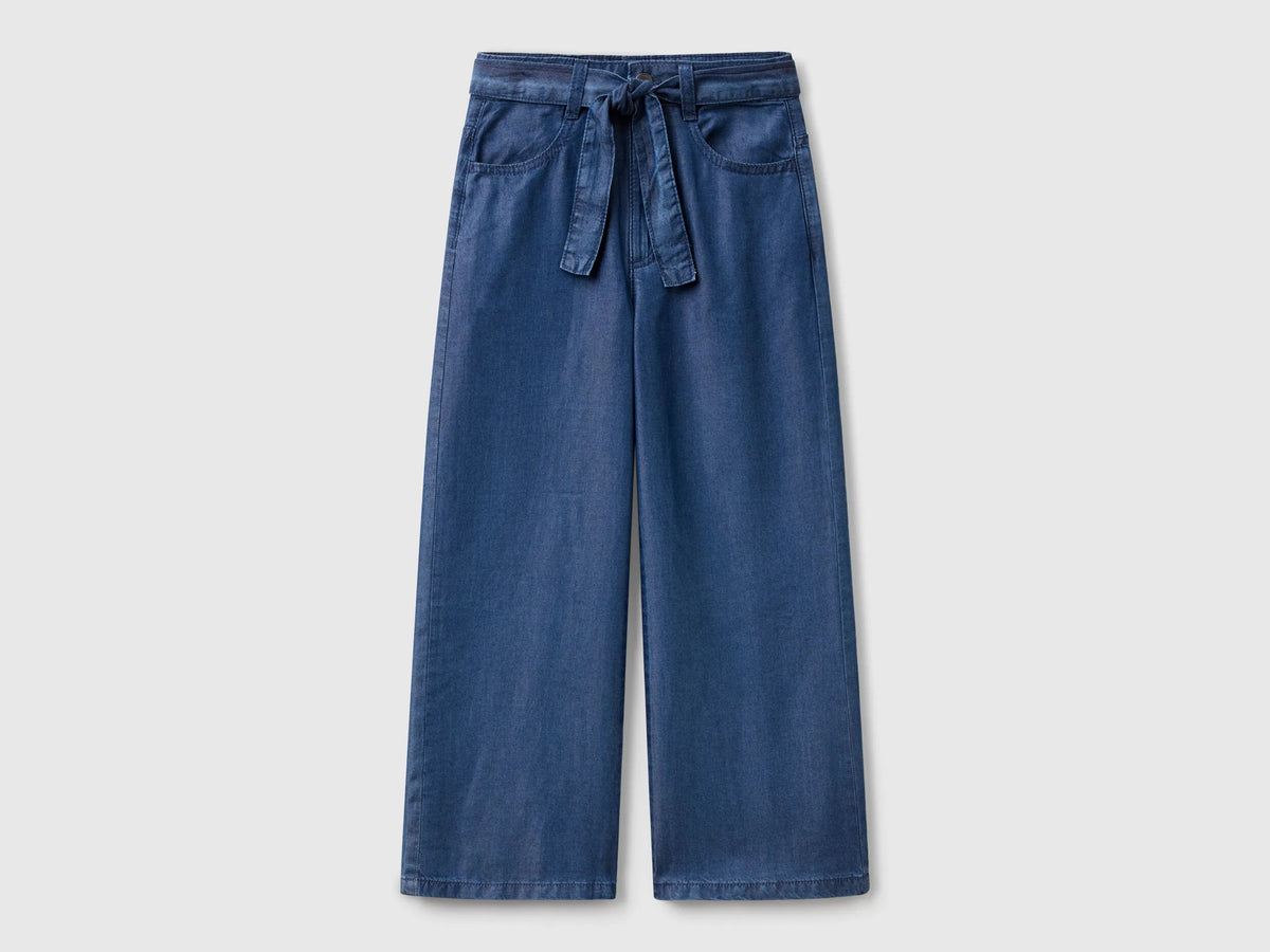 Benetton Blue Girls Wide Fit Jeans with Sash SKU: 4FFKCE03Q_901 Image 01